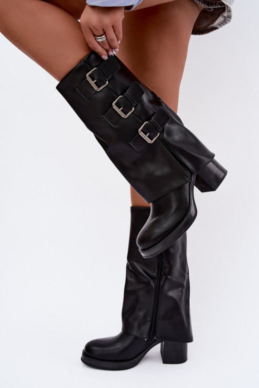 Bottes longues noires chaudes avec boucles Astrella