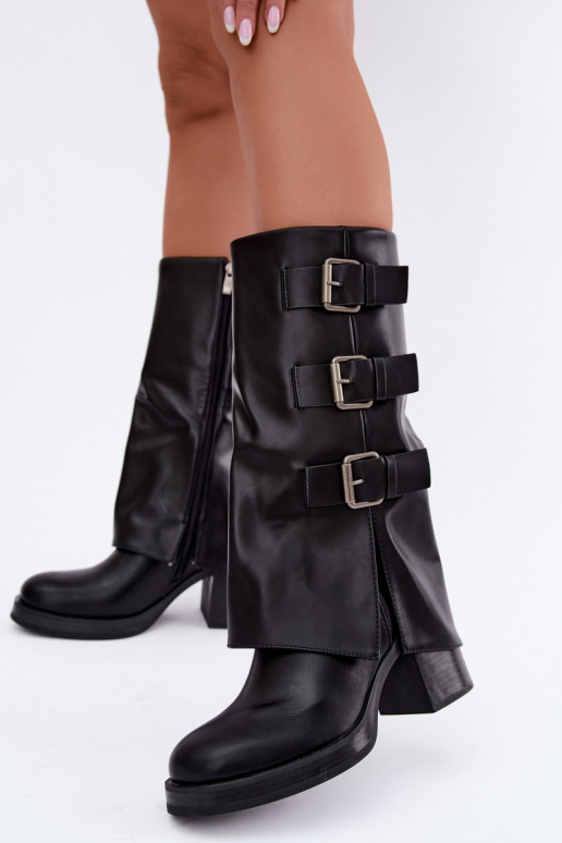 Bottes longues noires chaudes avec boucles Astrella