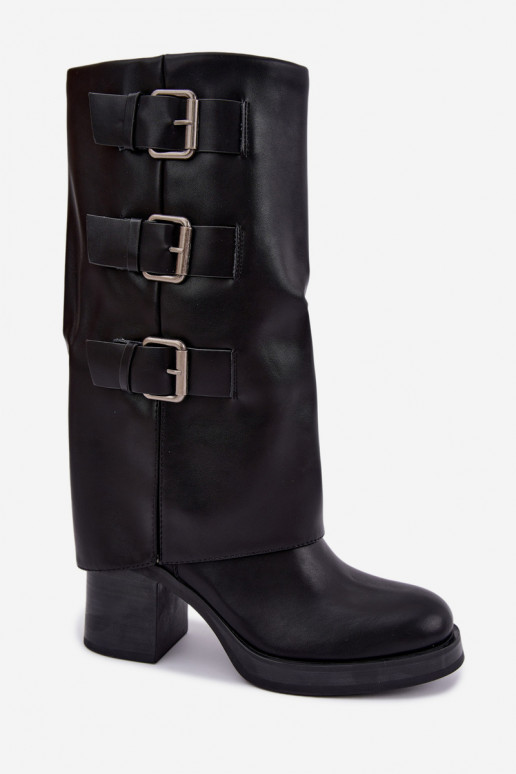 Bottes longues noires chaudes avec boucles Astrella