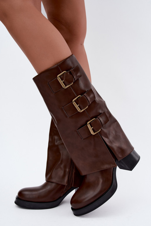 Bottes longues brunes chaudes avec boucles Astrella