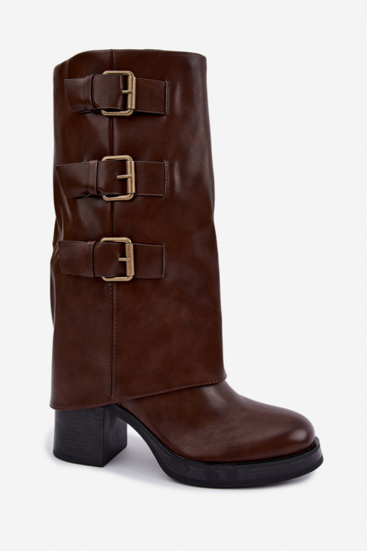 Bottes longues brunes chaudes avec boucles Astrella