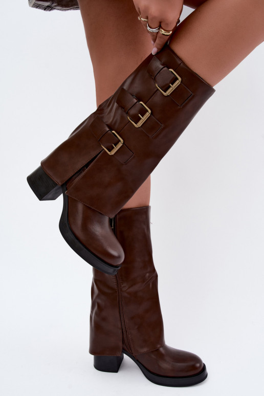 Bottes longues brunes chaudes avec boucles Astrella
