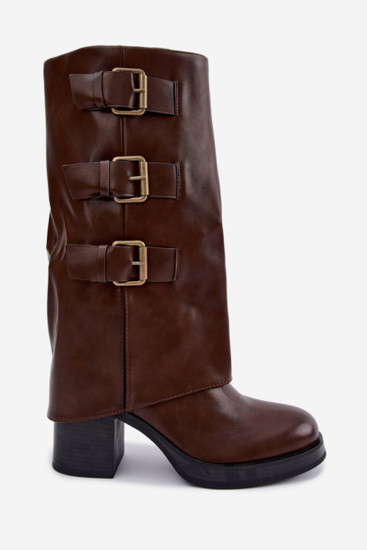Bottes longues brunes chaudes avec boucles Astrella