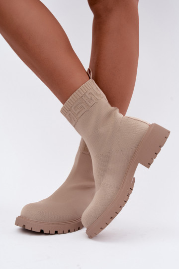 Bottines beiges de style chaussette avec talons larges Isaline 2