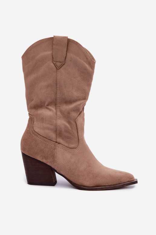Bottines beiges isolées de style cowboy avec talons Serenza
