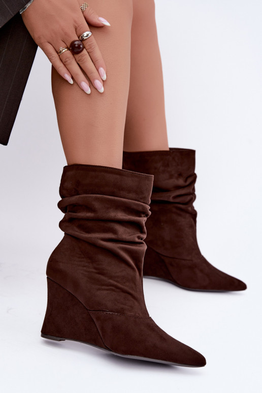 Bottines brunes froissées avec plateforme Thalene