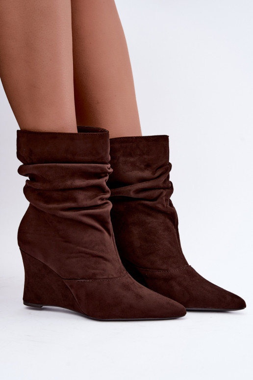 Bottines brunes froissées avec plateforme Thalene
