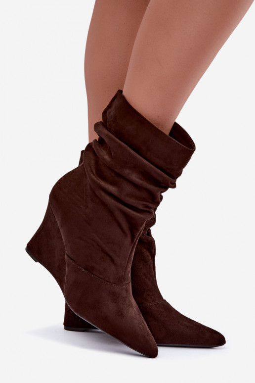 Bottines brunes froissées avec plateforme Thalene