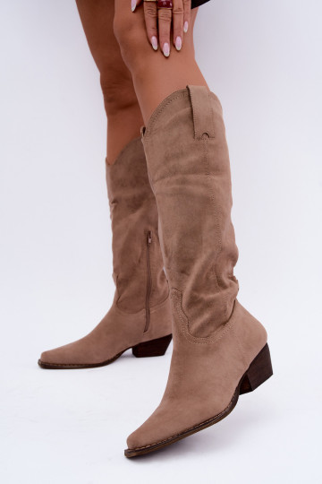 Bottes cowboy beiges à talon bas Grisel