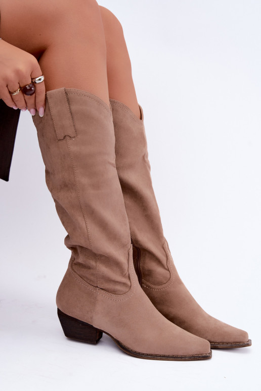 Bottes cowboy beiges à talon bas Grisel
