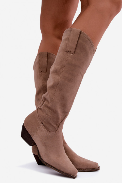 Bottes cowboy beiges à talon bas Grisel