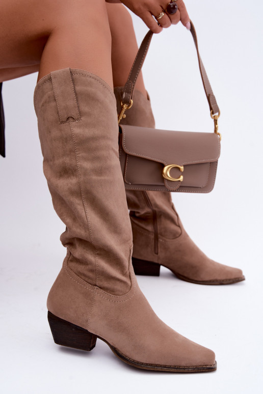 Bottes cowboy beiges à talon bas Grisel