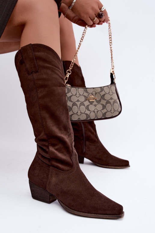 Bottes cowboy chocolat à talon bas Grisel