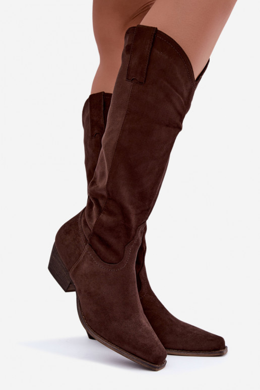 Bottes cowboy chocolat à talon bas Grisel