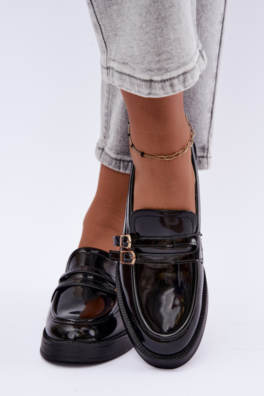 Mocassins noirs pour femmes avec sangles Perline