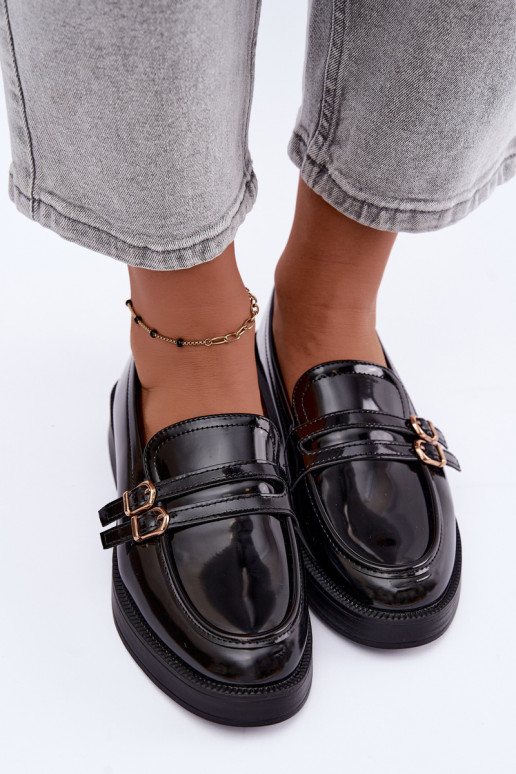Mocassins noirs pour femmes avec sangles Perline