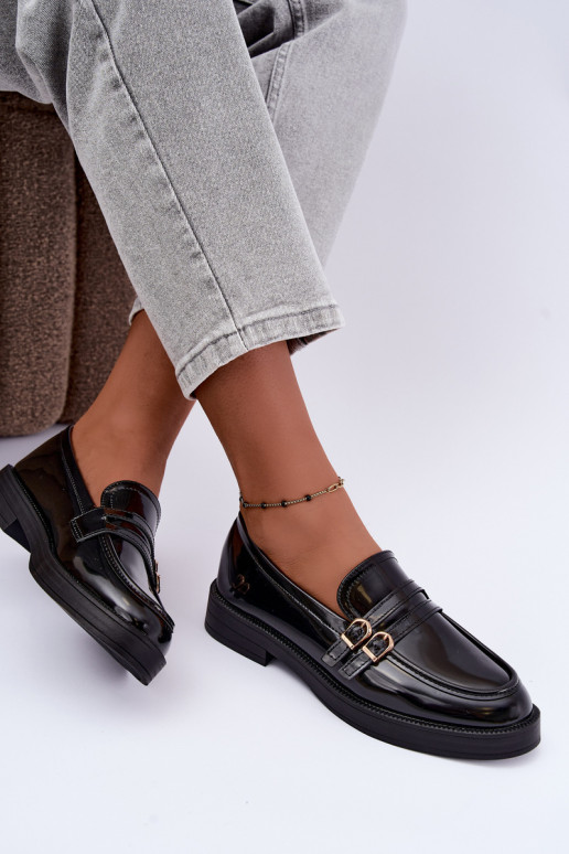 Mocassins noirs pour femmes avec sangles Perline