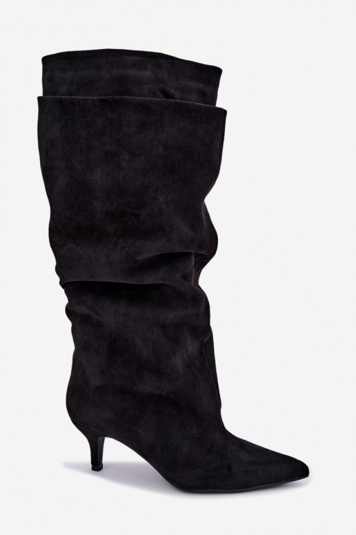 Orielle bottes longues chaudes avec volants et talons couleur noire