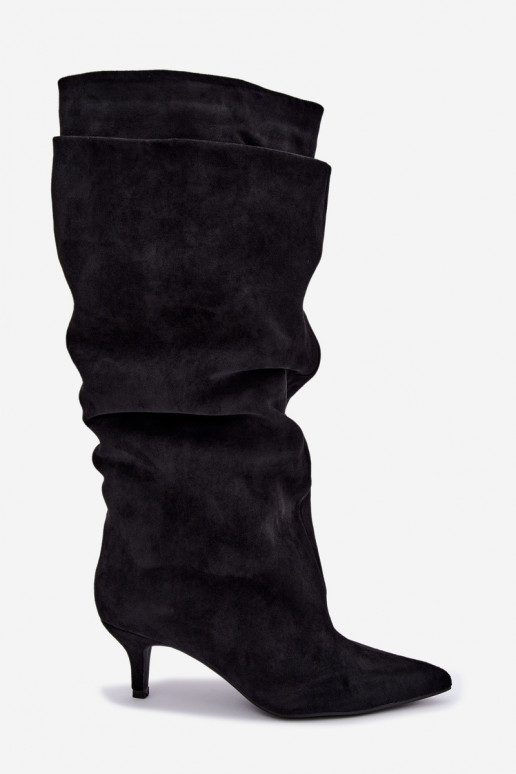 Orielle bottes longues chaudes avec volants et talons couleur noire