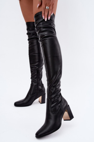 Bottes au-dessus du genou noires avec talons Primelle