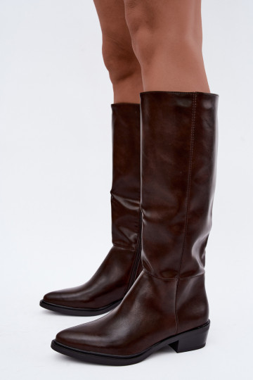 Philomene bottes longues chaudes à talon bas couleur chocolat