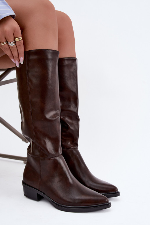 Philomene bottes longues chaudes à talon bas couleur chocolat