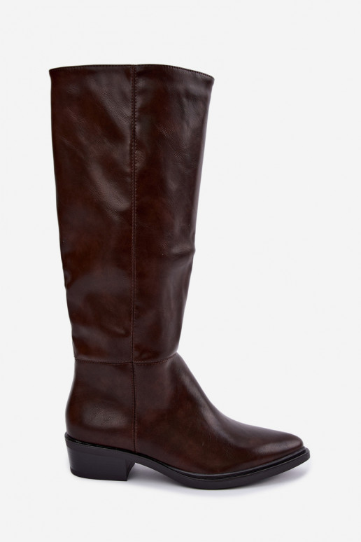 Philomene bottes longues chaudes à talon bas couleur chocolat