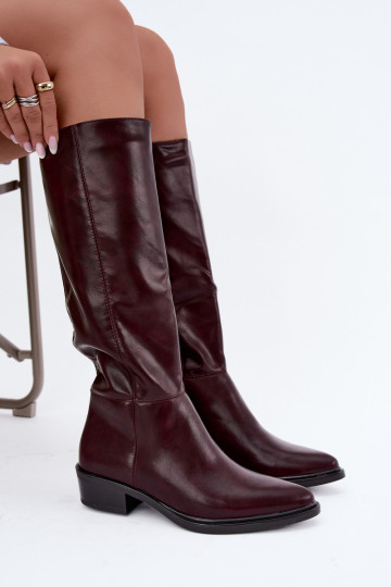 Philomene bottes longues chaudes à talon bas couleur bordeaux