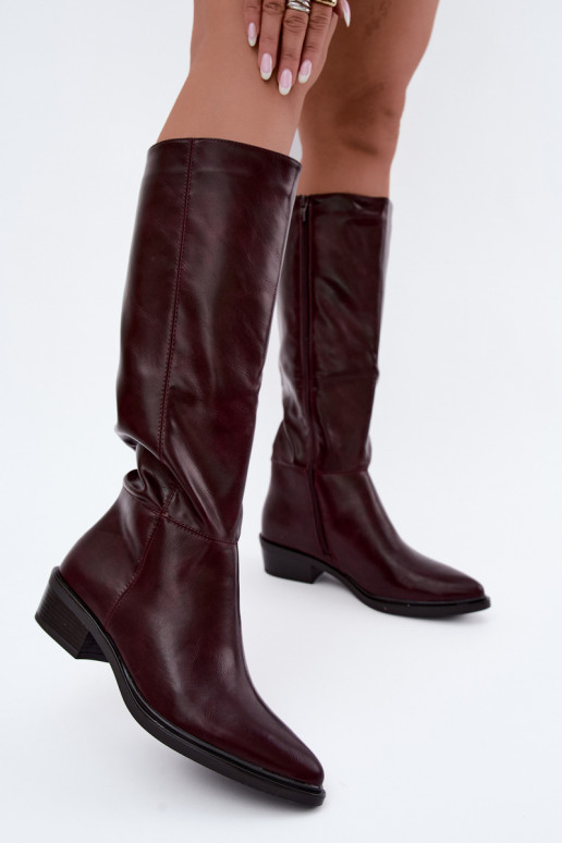 Philomene bottes longues chaudes à talon bas couleur bordeaux