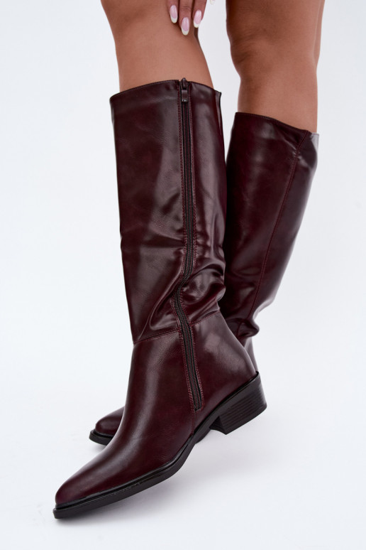 Philomene bottes longues chaudes à talon bas couleur bordeaux