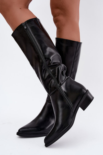 Philomene bottes longues chaudes à talon bas couleur noire