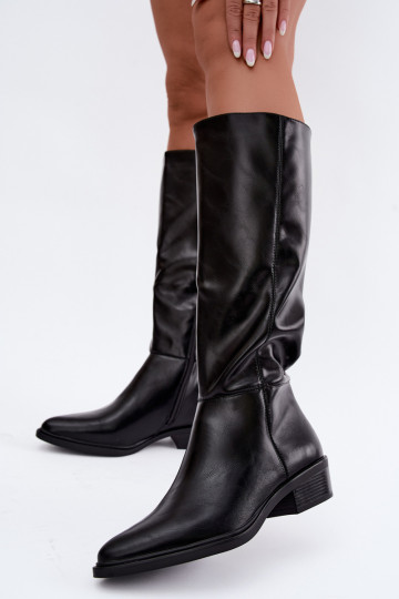 Philomene bottes longues chaudes à talon bas couleur noire 2