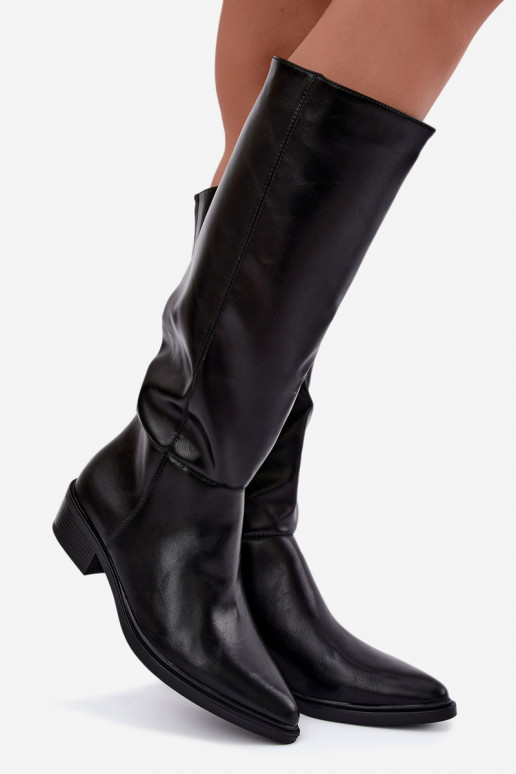 Philomene bottes longues chaudes à talon bas couleur noire
