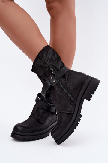 Dianelle bottines pour femmes avec sangles et boucles couleur noire 2