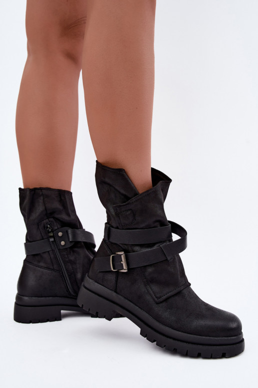 Dianelle bottines pour femmes avec sangles et boucles couleur noire
