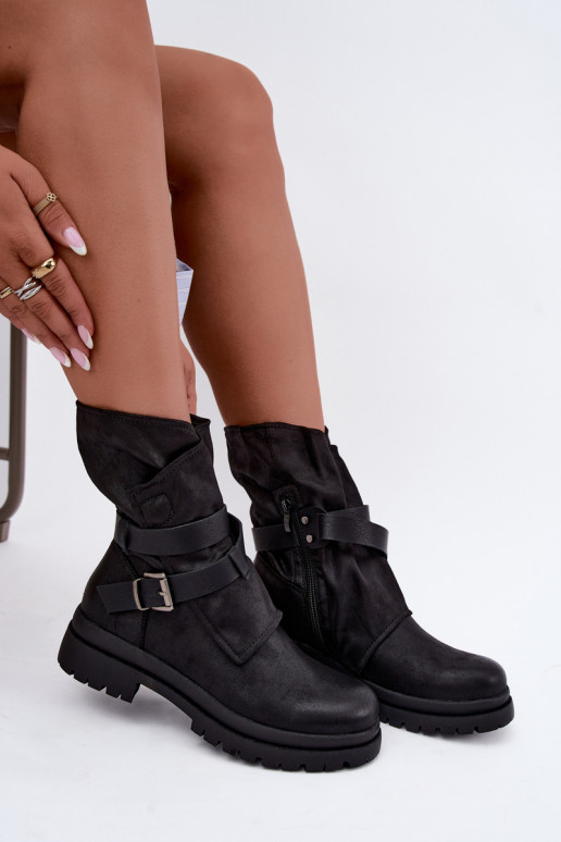 Dianelle bottines pour femmes avec sangles et boucles couleur noire