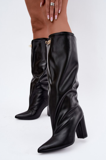 Luminelle bottes longues chaudes avec tige double et talons couleur noire 2