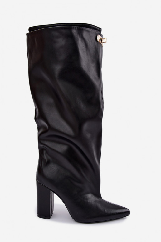 Luminelle bottes longues chaudes avec tige double et talons couleur noire