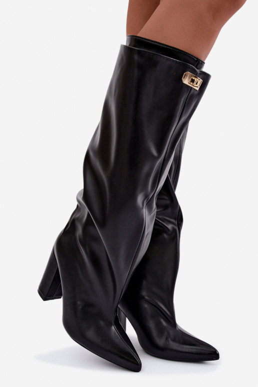 Luminelle bottes longues chaudes avec tige double et talons couleur noire