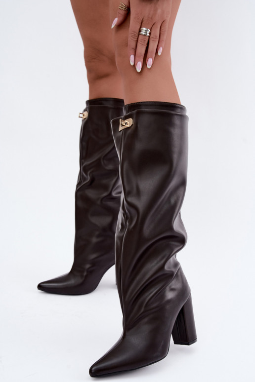 Luminelle bottes longues chaudes avec tige double et talons couleur chocolat