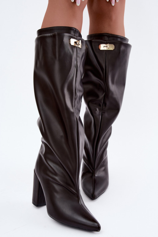 Luminelle bottes longues chaudes avec tige double et talons couleur chocolat