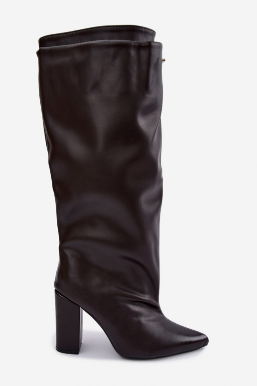 Luminelle bottes longues chaudes avec tige double et talons couleur chocolat