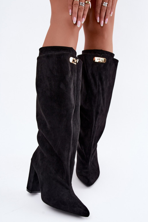 Bottes hautes isolées avec double tige et talons, noires, en daim synthétique Luminelle