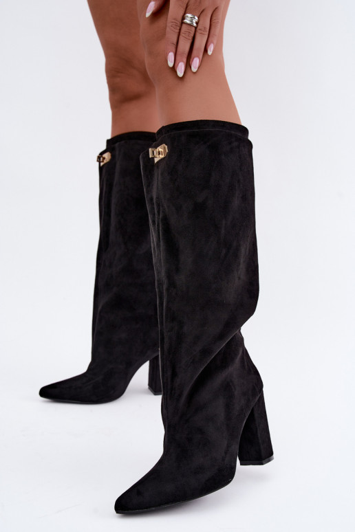 Bottes hautes isolées avec double tige et talons, noires, en daim synthétique Luminelle