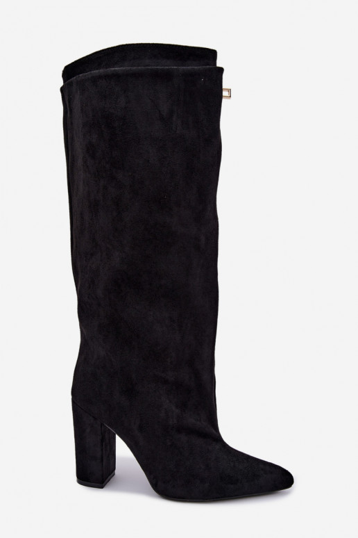 Bottes hautes isolées avec double tige et talons, noires, en daim synthétique Luminelle