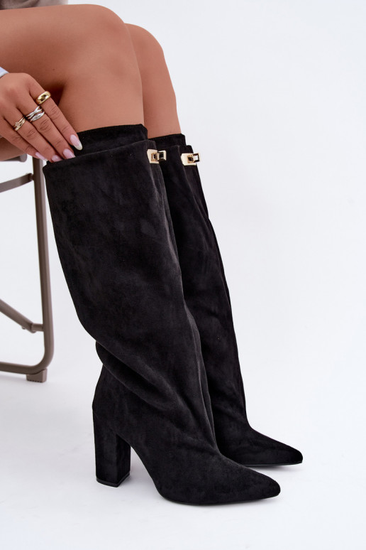 Bottes hautes isolées avec double tige et talons, noires, en daim synthétique Luminelle