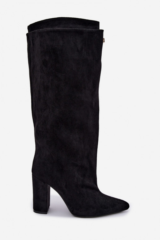 Bottes hautes isolées avec double tige et talons, noires, en daim synthétique Luminelle