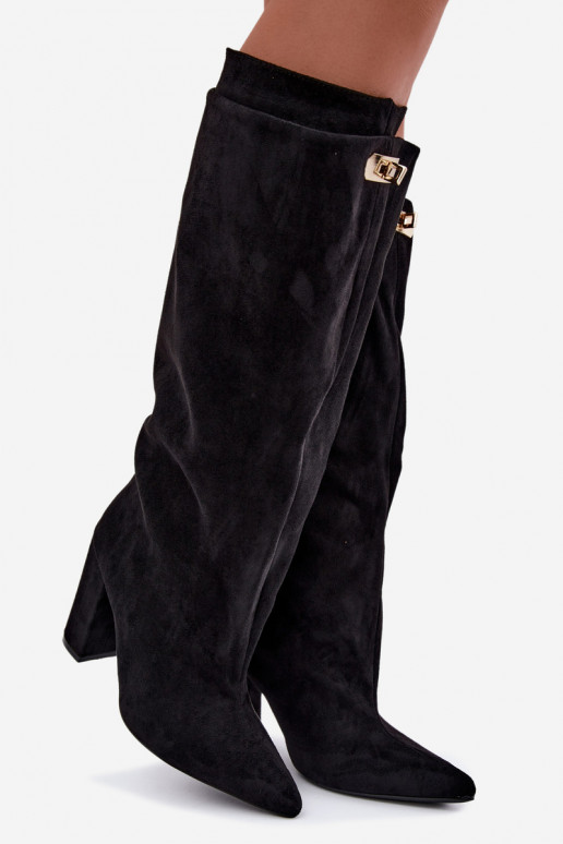 Bottes hautes isolées avec double tige et talons, noires, en daim synthétique Luminelle