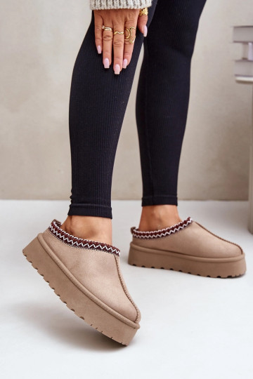 Bottes de neige basses beiges pour femmes avec anneaux brodés sur plateforme Įjungtarirya