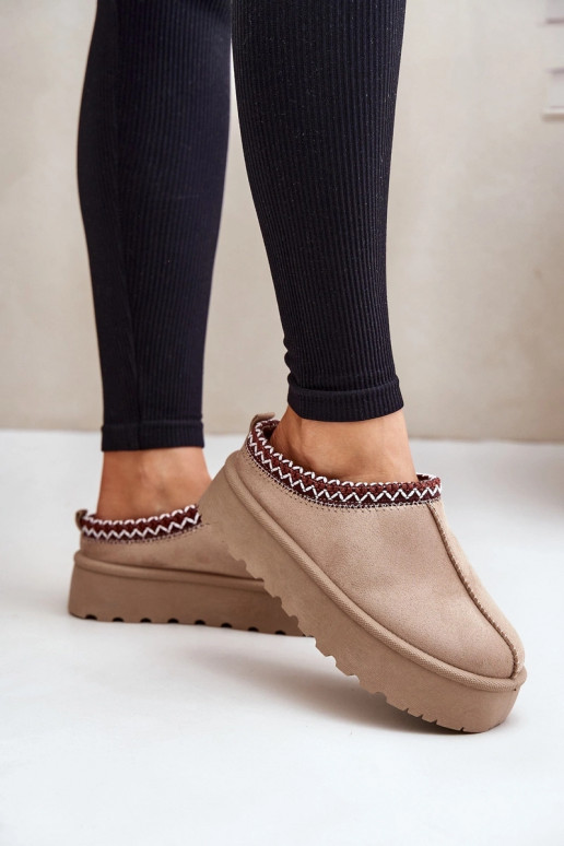 Bottes de neige basses beiges pour femmes avec anneaux brodés sur plateforme Įjungtarirya